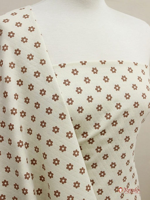 Муслин двухслойный с эф.фактурной стежки Коричневые ромашки на молочном-2, СОРТ2, ш.1.39м, хл-100% - Купава фото 5