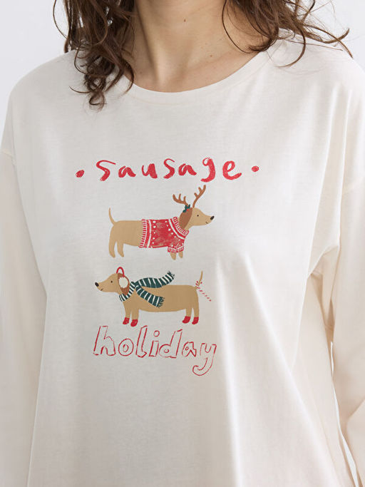 Bisiklet Yaka Y?lba?? Temal? Kad?n Pijama Tak?m