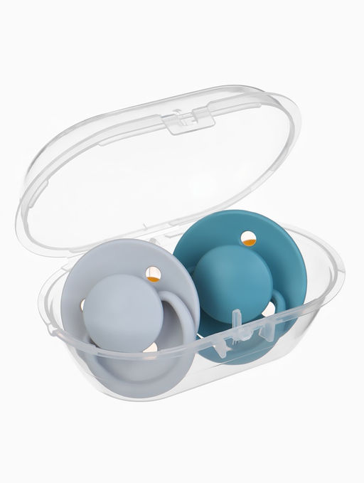 Соски-пустышки, от 6 мес., латекс, классические, в контейнере, набор из 2 шт., серый/серо-синий, M&B