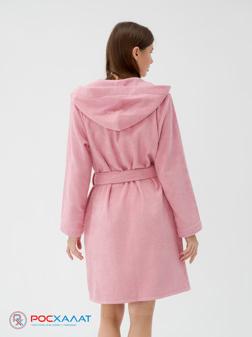 Махровый женский укороченный халат с капюшоном пудрово-розовый МЗ-01 (102) - Росхалат фото 9
