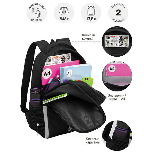 RB-651-2 Рюкзак школьный с картхолдером на держателе - Grizzly фото 32