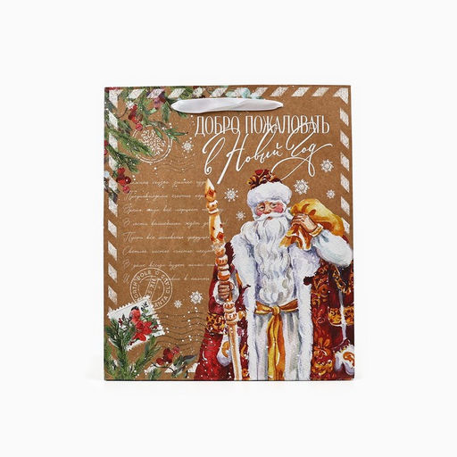 Цена за 2 шт. Пакет подарочный новогодний крафтовый «Добро пожаловать в Новый год», ML 23×27×11.5 см