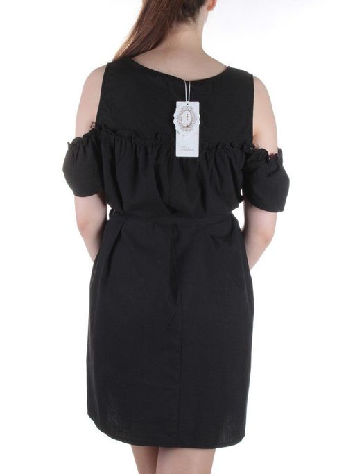 827 BLACK Платье хлопковое с поясом Fashion