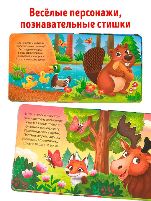 Книга детская тактильная «Кто живёт в лесу?», 12 стр., 7 вставок