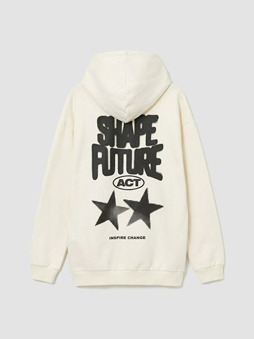 Bask?l? Erkek ?ocuk Kap??onlu Sweatshirt