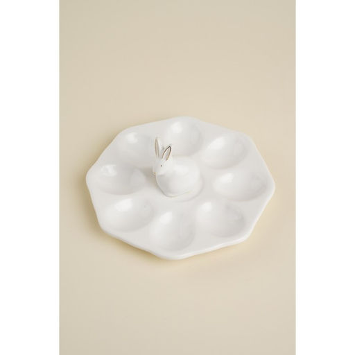Подставка для яиц SL Home «Пасхальные кролики», 19×9 см, 8 ячеек, керамика, белая