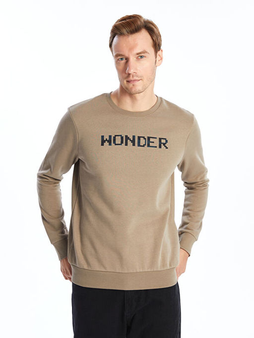 Bisiklet Yaka Bask?l? Erkek Kal?n Sweatshirt