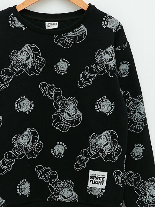 Bisiklet Yaka Bask?l? Uzun Kollu Erkek ?ocuk Sweatshirt - Waikiki фото 3