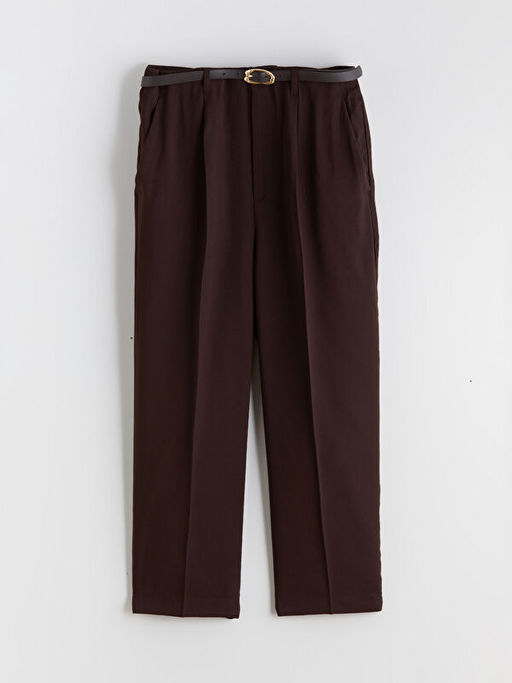 Beli Kemerli Loose Fit Kad?n Pileli Pantolon