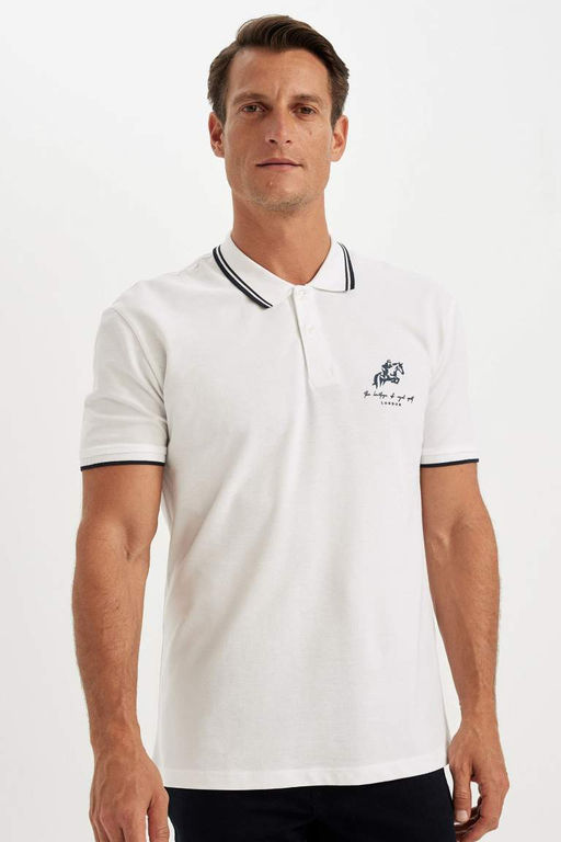 New Regular Fit Bask?l? K?sa Kollu Pike Polo Tisort - Defacto фото 5