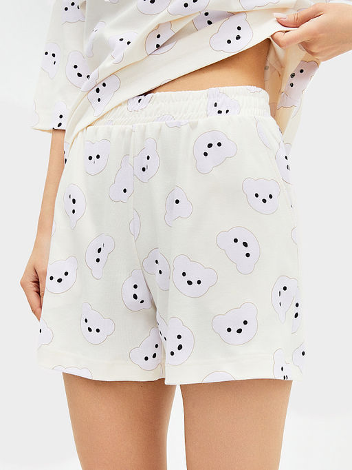 Комплект женский (футболка, шорты) бежевый с принтом мордочки - Mark formelle фото 5