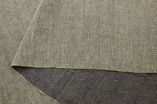 Лен костюмный с эффектом мятости Елочка цв.бежевый/чернильный, ш.1.4м, лен-100%, 360гр/м.кв - Купава фото 4