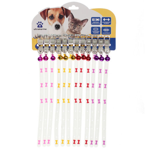 Цена за 6 шт. Ошейник для кошек с колокольчиком 1*30см "Neon-Кость" светящийся Ultramarine