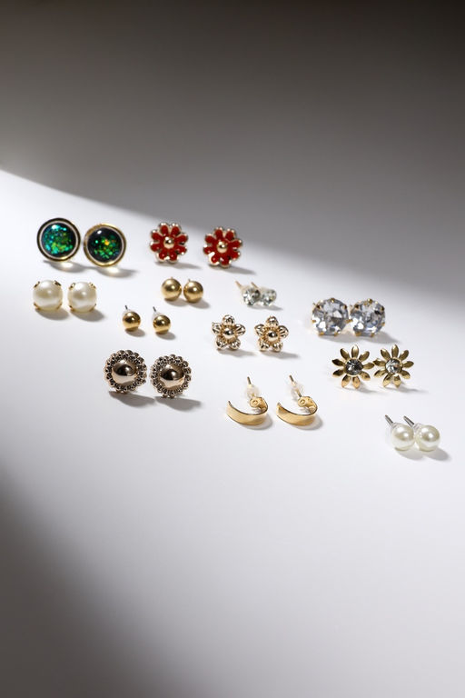 Цена за 2 шт. Пусеты 12 пар One year, летний день, цветные в золоте