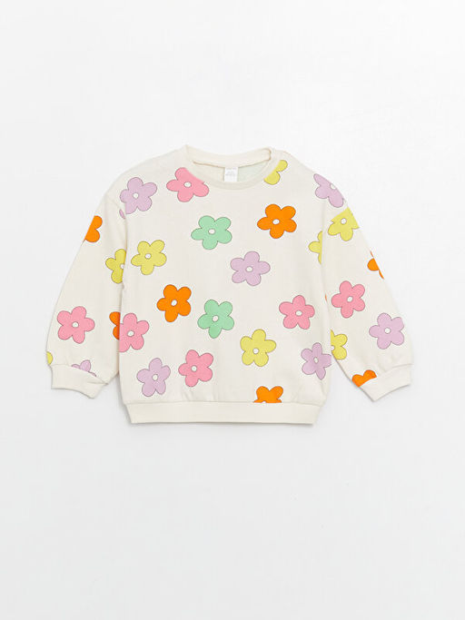 Bisiklet Yaka ?i?ekli K?z Bebek Sweatshirt