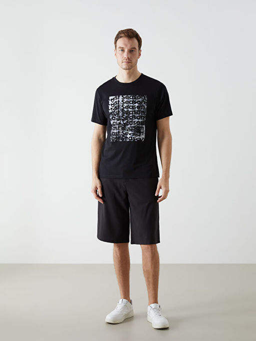 Bisiklet Yaka K?sa Kollu Bask?l? Penye Erkek Ti??rt