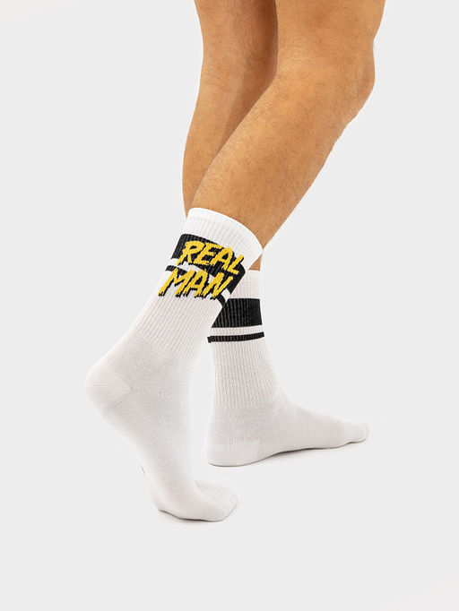 Цена за 5 пар! Носки мужские белые с рисунком в виде надписи REAL MAN - Mark formelle фото 2