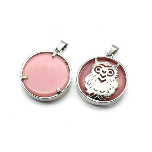 Подвеска Сова 27*27мм с кварцем цв.розовый
