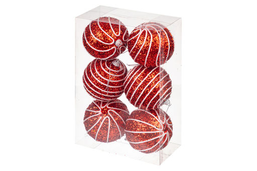 Набор 6 новогодних шаров 8*8 см Полоски красный - Elan gallery фото 13