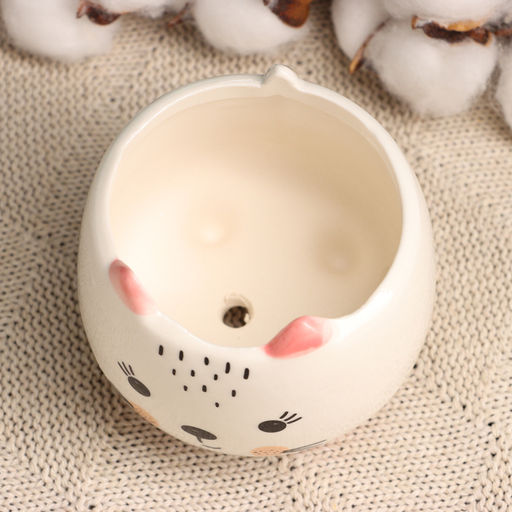 Горшок для цветов «Счастливый котик», 8×8×8 см, керамика, белый