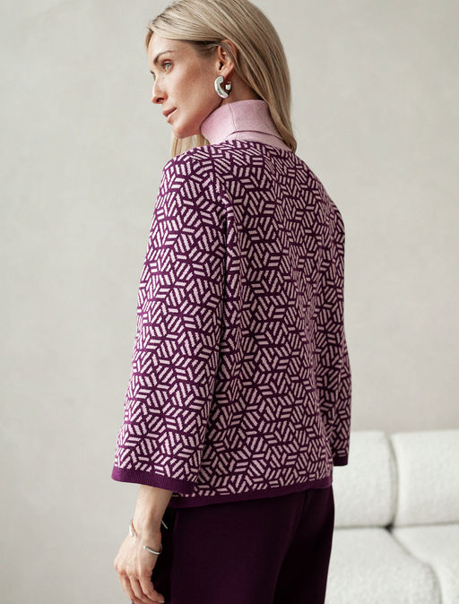 Свитер Vilatte D34.208 жаккардовой вязки с кашемиром пурпурный  фото 2