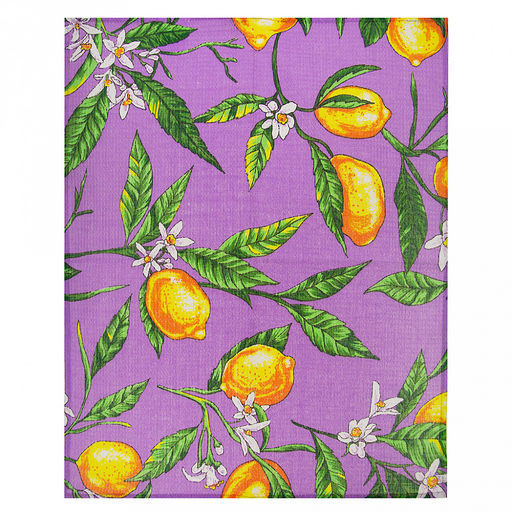 Полотенце вафельное 48х62см "Лимоны, сиреневый", хлопок 100%, 152гр/м2, "Домашняя мода" (Россия)