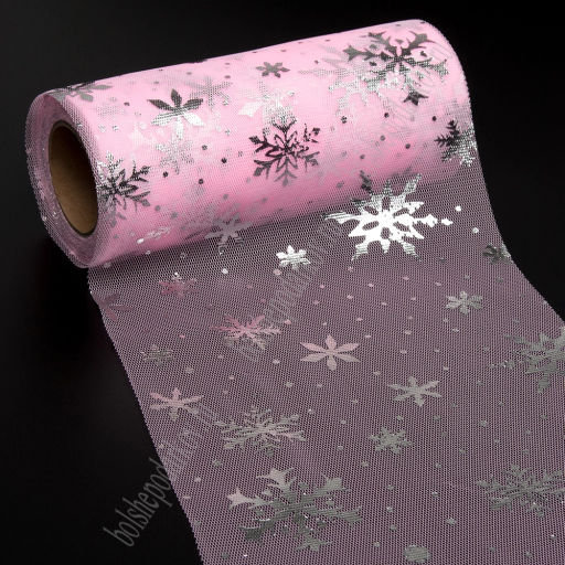 Фатин Снежинки 15 см*15 ярд (SF-3776) розовый/серебро - Больше подарков фото 4