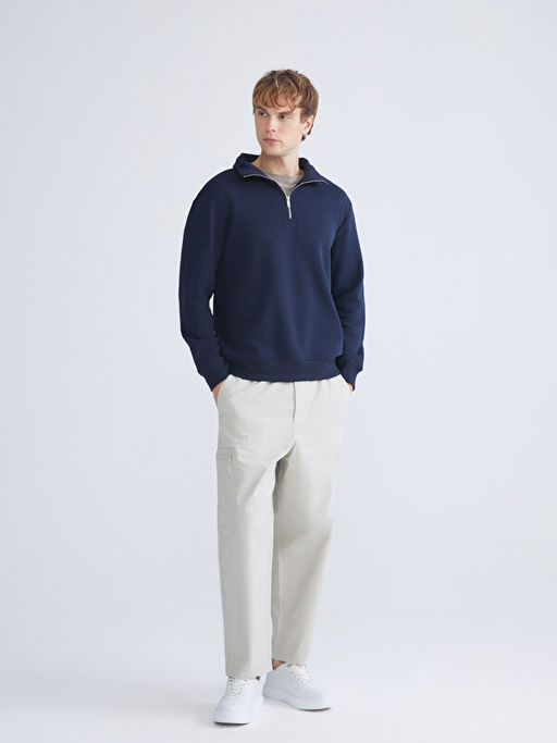 Fermuarl? Dik Yaka Erkek Kal?n Sweatshirt