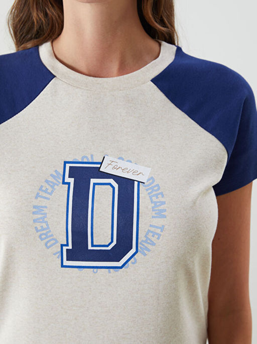 Bisiklet Yaka Bask?l? Kad?n ?ortlu Pijama Tak?m?