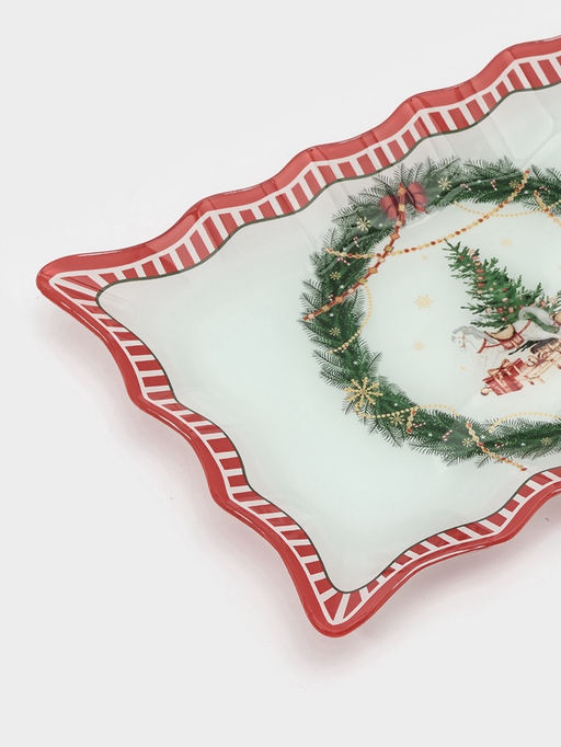 Блюдо новогоднее сервировочное Доляна Сказочное настроение 29.5?19.5 см, стекло, белое, красное  фото 5