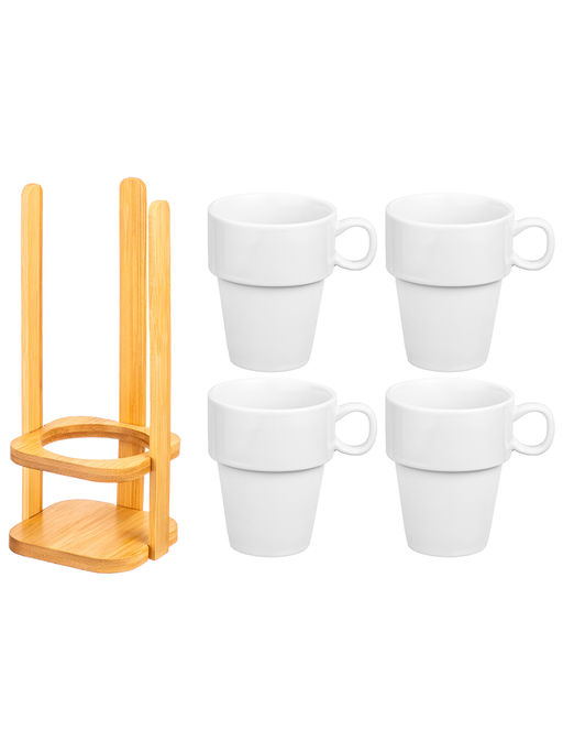 Набор кружек 4 пр. 250 мл 11*8,5*24 см "Айсберг" на бамбуковой подставке