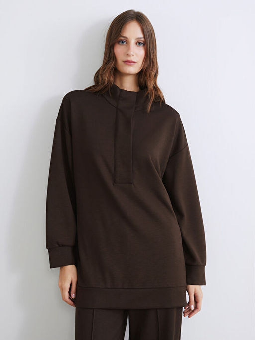 Dik Yaka Oversize Kad?n Sweatshirt Tunik