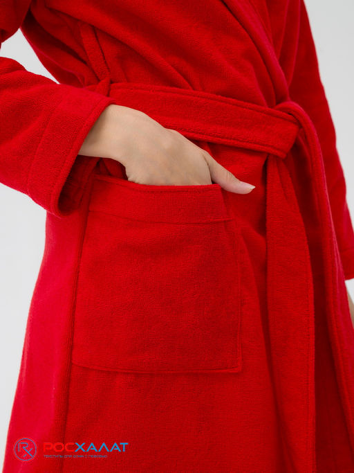 Махровый женский укороченный халат с капюшоном красный МЗ-01 (67)