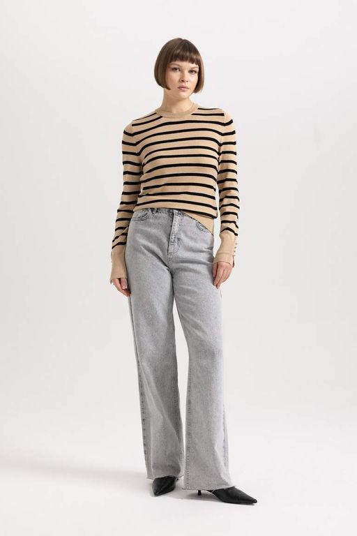 Полосатый свитер обычного кроя с круглым вырезом - Defacto фото 2