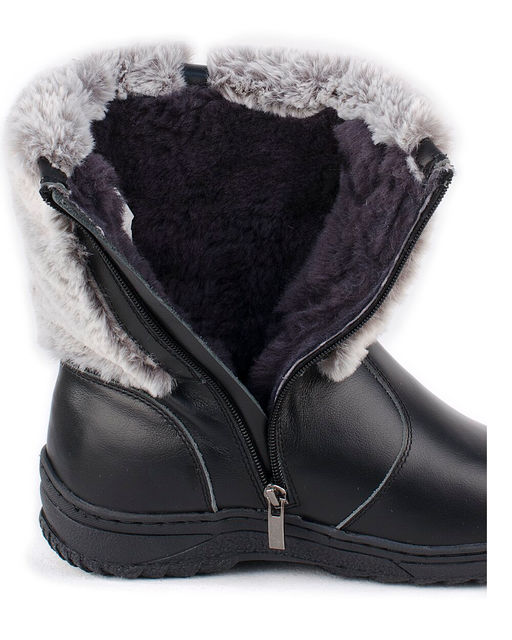 Унты женские на литой подошве. Черные., Мех "шиншилла". Короткие. Молния.