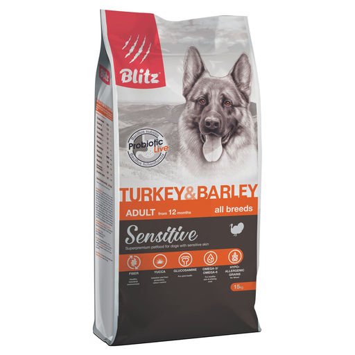 BLITZ ADULT Turkey&Barley Sensitive индейка/ячмень для взр.соб. 15кг BDD08-3-15000