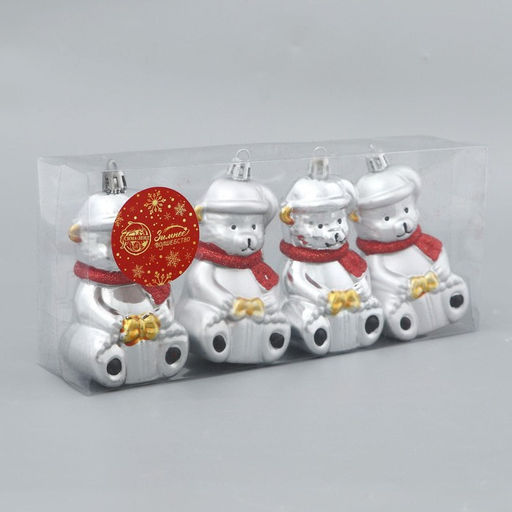 Ёлочная игрушка 4 шт. Мишка в шарфике 5.58 см, серебро - Зимнее волшебство фото 5