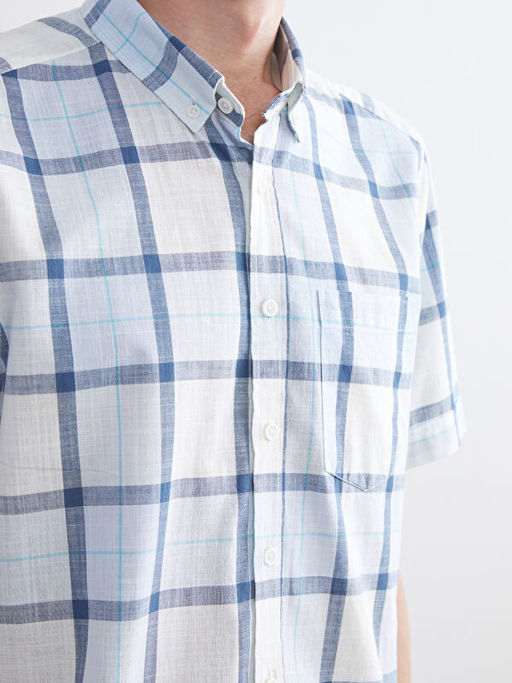 Regular Fit K?sa Kollu Ekose Poplin Erkek G?mlek