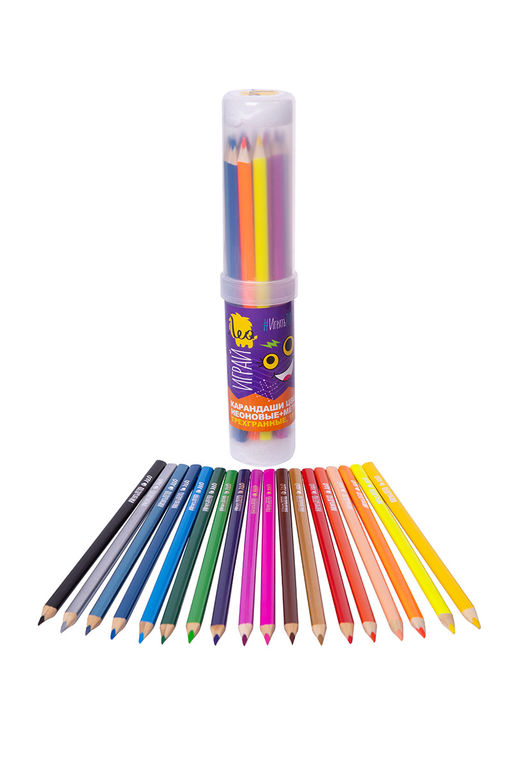 Лео Играй Набор цветных трехгранных карандашей (+ неон и металлик) в тубусе LGTMCP-18 заточенный 2 х 18 цв