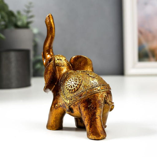 Фигурка полистоун лак «Слон в золотой попоне с узорами», 13×11×6.8 см