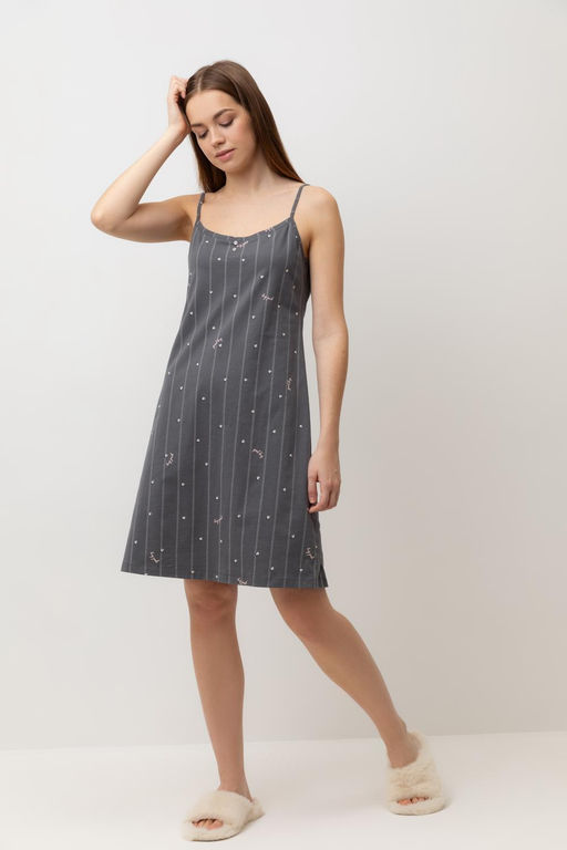 Е 10057/серый,полоски и сердечки сорочка ночная жен