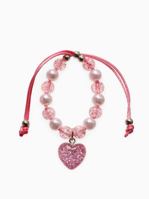 Цена за 2 шт. Браслет детский «Выбражулька» на затяжке, сердце с бусинами, розовый