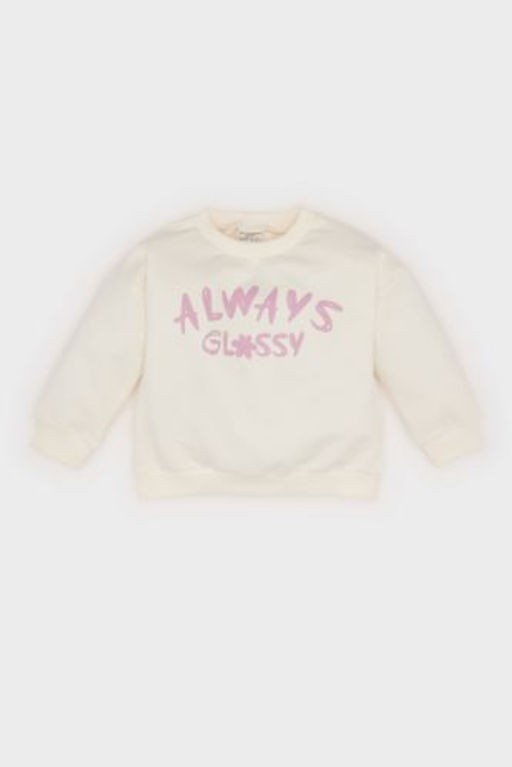K?z Bebek Bisiklet Yaka Bask?l? Sweatshirt