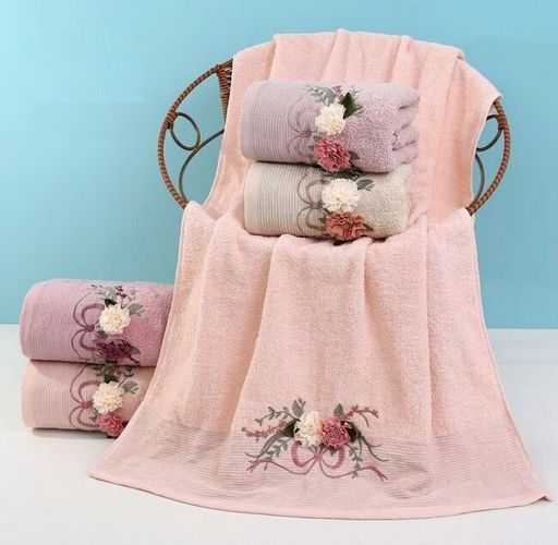 Махровое полотенце Цветы- ПЕРСИК 50*100 см. хлопок 100% - Лен поволжья фото 2