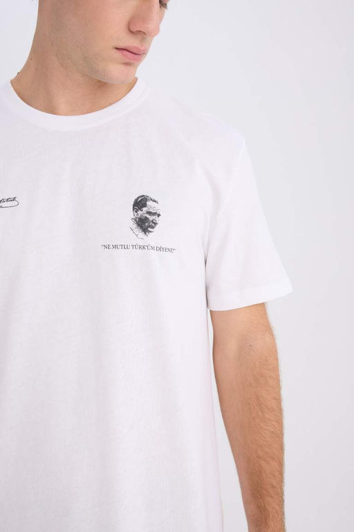 Футболка стандартного кроя с круглым вырезом и короткими рукавами с принтом - Defacto фото 5