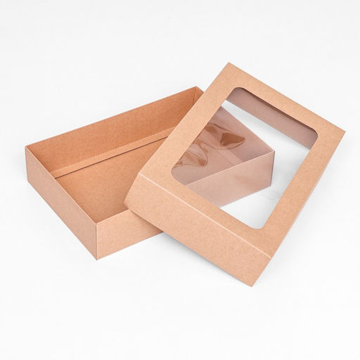 Цена за 5 шт. Коробка складная, крышка-дно, с окном, крафт, 30 х 20 х 6,5 см, - UPAK LAND фото 4