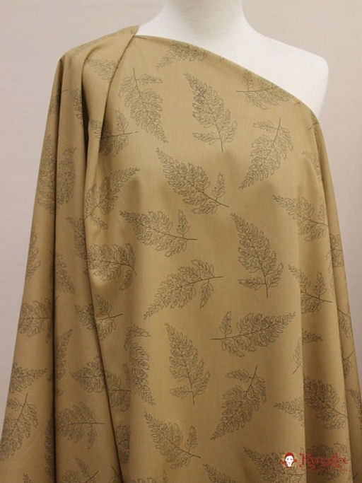 Плательный хлопок Папоротник цв.темный бежево-песочный, СОРТ2, ш.1.45м, хлопок-100%, 115гр/м.кв - Купава фото 2