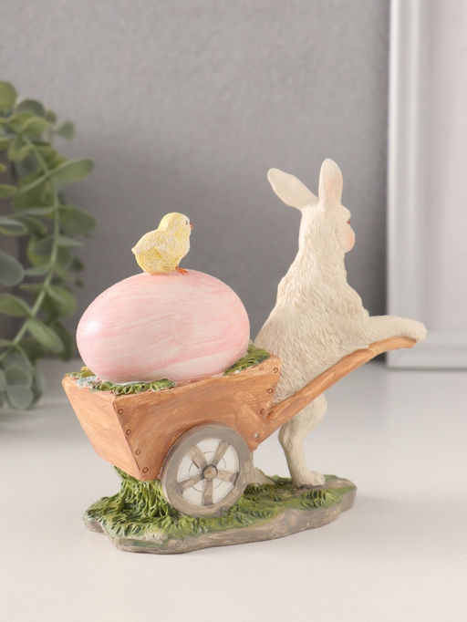 Фигурка полистоун Кролик везёт тележку с цыплёнком и пасхальным яйцом, 13.5?6?13 см