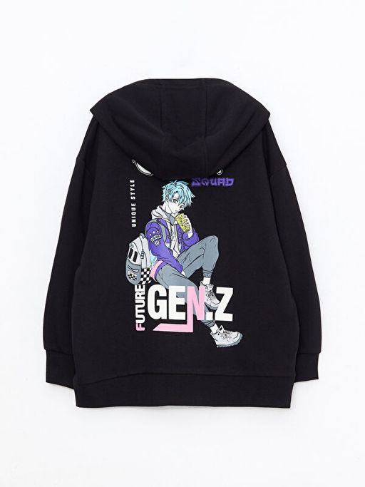 Kap??onlu Bask?l? Uzun Kollu Erkek ?ocuk Fermuarl? Sweatshirt - Waikiki фото 2