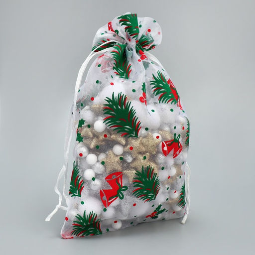 Цена за 5 шт. Мешочек подарочный органза Елочки, 16 24 см +/- 1.5 см - Дарите счастье фото 3